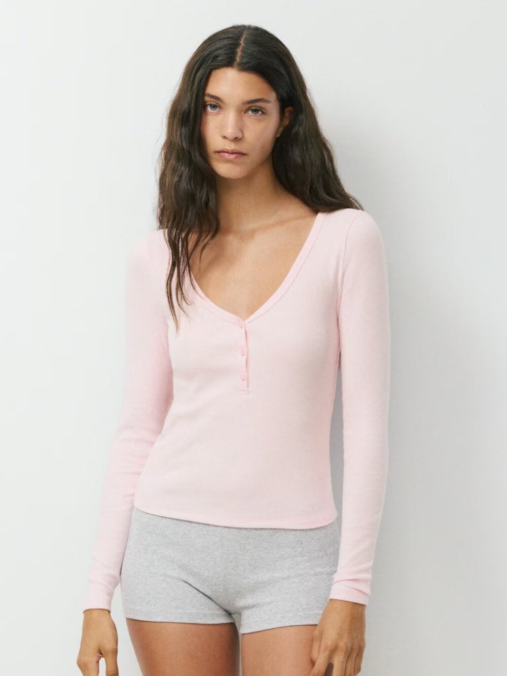 NWT Aritzia Homestretch Rib Acoustic Henley Top Sz S/P Villa Pink